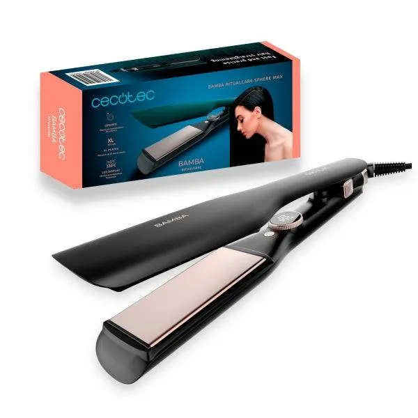Cecotec Ritualcare Sphere Max Piastra Capelli XL 45mm - Display LED - Temperatura Regolabile - Rivestimento Ceramica - Spegnimento Automatico - Piastre Flottanti - Nero