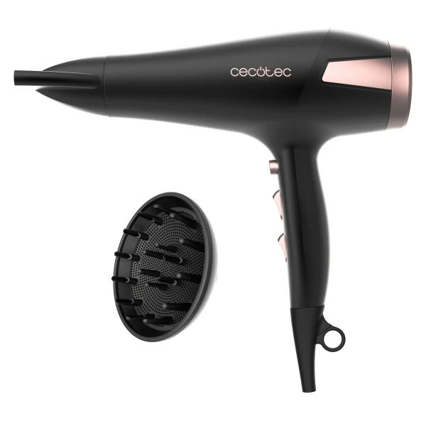 Cecotec IoniCare Elegance Asciugacapelli - Potenza 2400W - Tecnologia con Ioni - Temperatura Regolabile - Cavo 1.8m - Funzione Aria Fredda - Diffusore - Velocità Regolabile - Nero