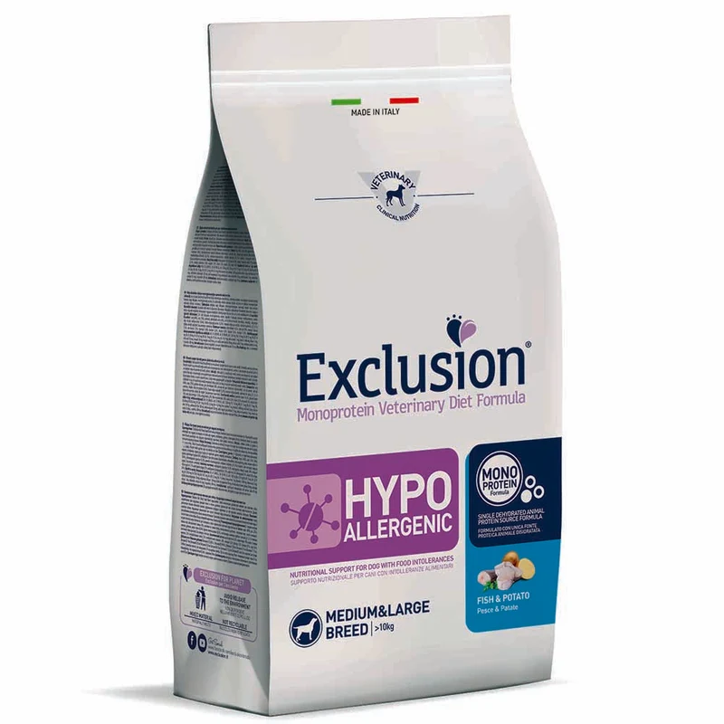 Exclusion Hypoallergenic Pesce e Patate 2kg per Cani Adulti di Taglia Media e Grande