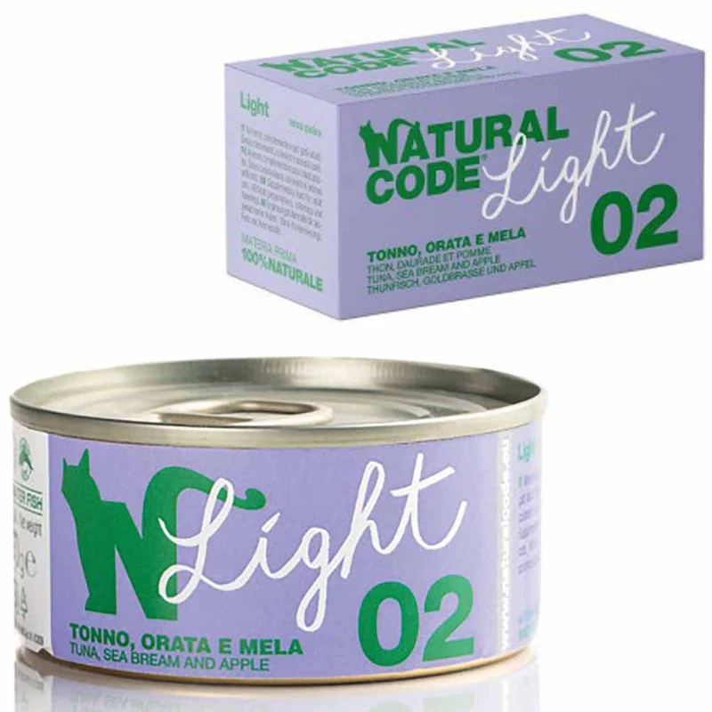 Multipack Natural Code Light 02 Tonno Orata e Mela Alimento per Gatti 4x70g