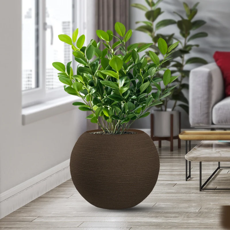 Vaso da Esterno Interno Design a Sfera Ø40x33 cm Botticelli in Resina Marrone