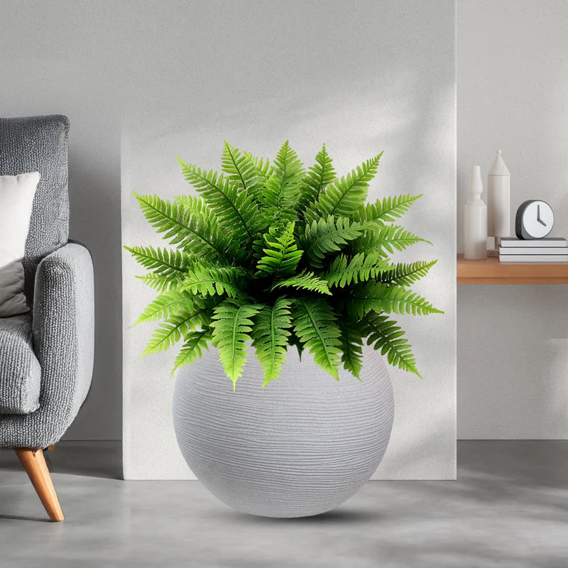 Vaso da Esterno Interno Design a Sfera Ø40x33 cm Botticelli in Resina Beige