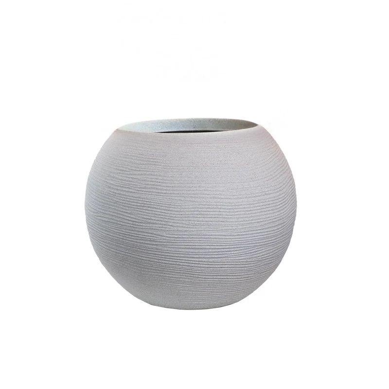 Vaso da Esterno Interno Design a Sfera Ø40x33 cm Botticelli in Resina Beige