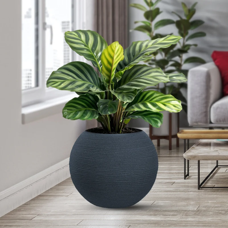 Vaso da Esterno Interno Design a Sfera Ø40x33 cm Botticelli in Resina Grigio