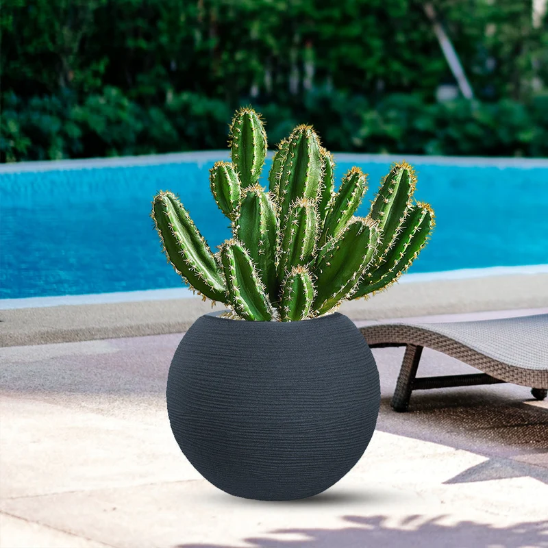 Vaso da Esterno Interno Design a Sfera Ø40x33 cm Botticelli in Resina Grigio
