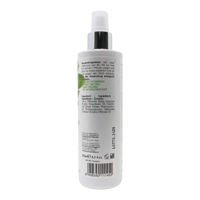 Shampoo a secco per cani e gatti alla Salvia detergente e igienizzante 250ml Officinalis