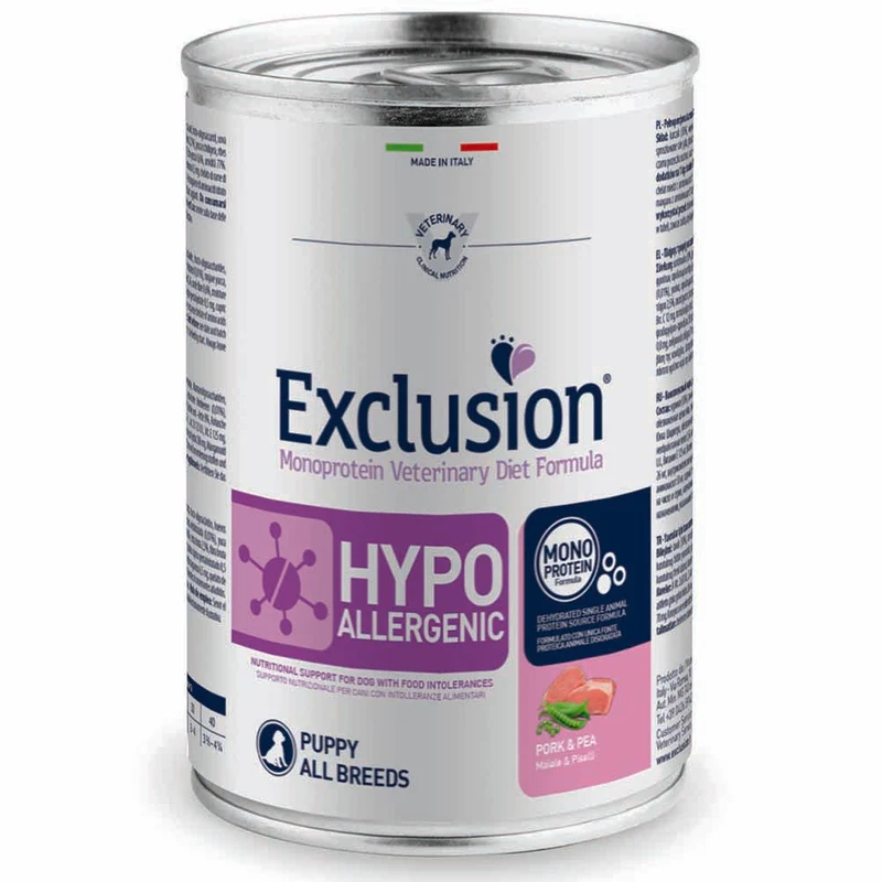 Exclusion Hypoallergenic Puppy Maiale e Piselli 400g per Cuccioli