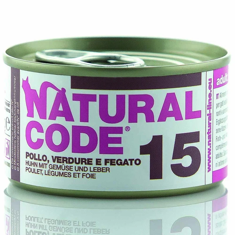Lattine Natural Code NC15 Pollo Verdure e Fegato Alimento Umido per Gatti Adulti 85g