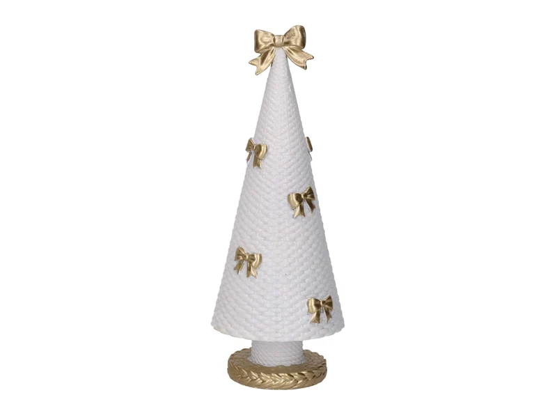 Albero in resina bianco con fiocchi oro 9,6xh.25,2cm