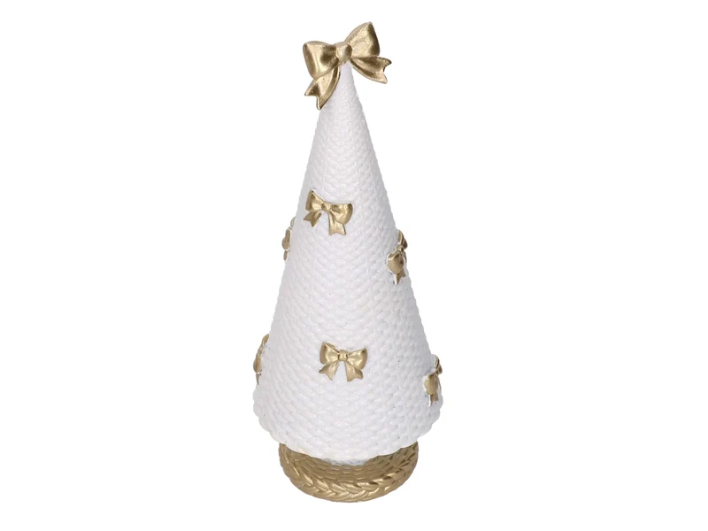 Albero in resina bianco con fiocchi oro 9,6xh.25,2cm