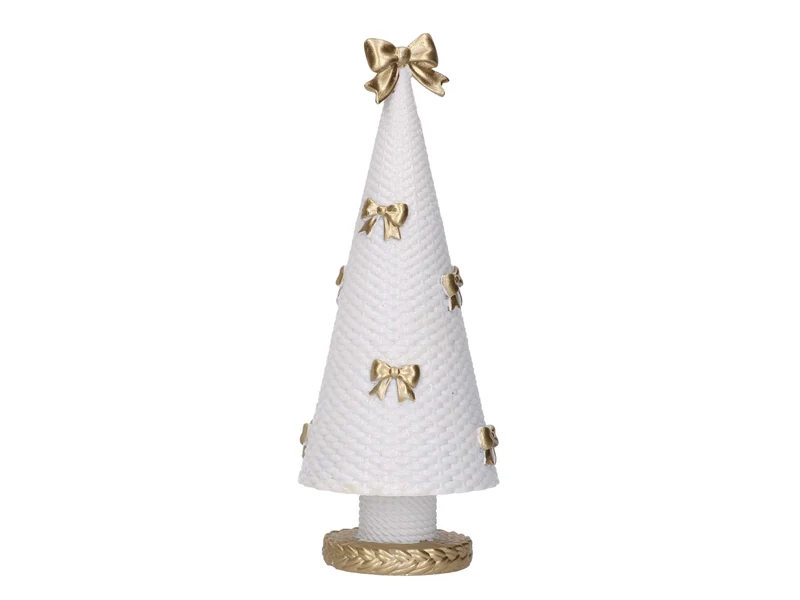 Albero in resina bianco con fiocchi oro 9,6xh.25,2cm