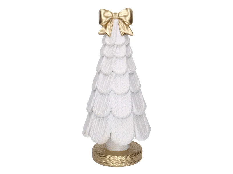 Albero in resina effetto rattan bianco con fiocco oro 11,3xh.25,5cm