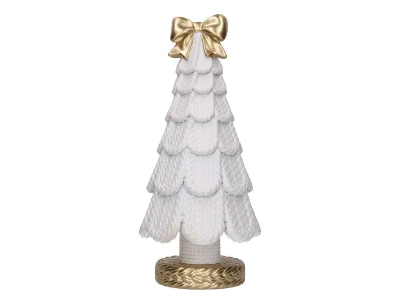 Albero in resina effetto rattan bianco con fiocco oro 11,3xh.25,5cm