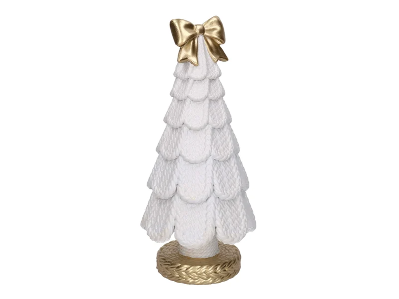 Albero in resina effetto rattan bianco con fiocco oro 11,3xh.25,5cm