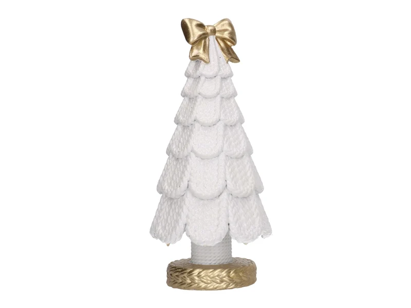 Albero in resina effetto rattan bianco con fiocco oro 17,5xh.35,4cm