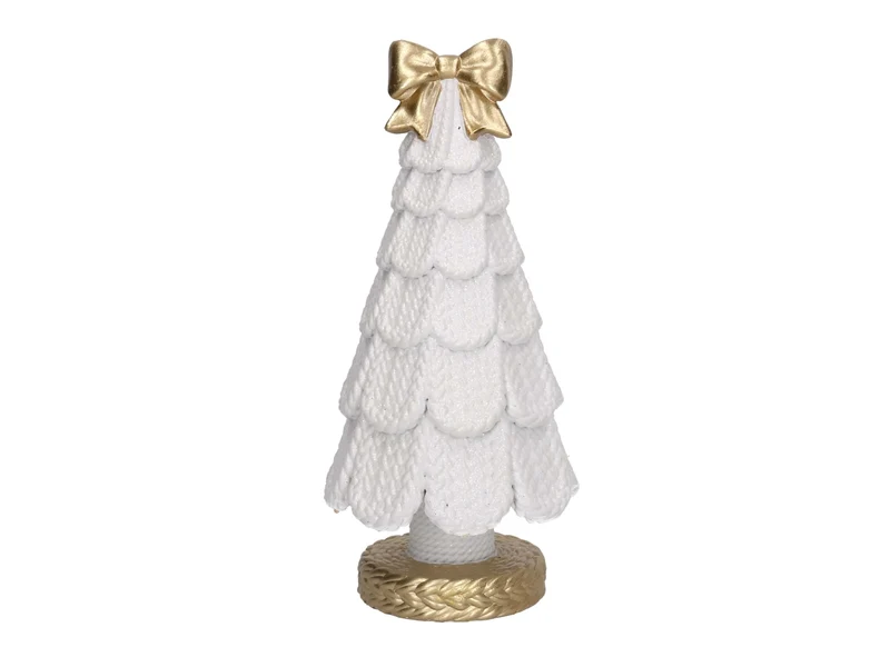 Albero in resina effetto rattan bianco con fiocco oro 17,5xh.35,4cm
