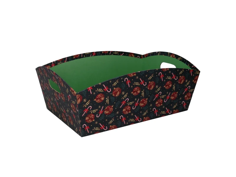 Cesta cartone rettangolare 38/40x27xh.15cm caramelle rosso e verde