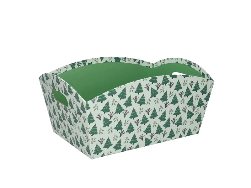 Cesta cartone rettangolare 30/31,5x22xh.15cm alberi verde