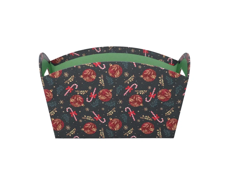 Cesta cartone rettangolare 25,5/27x14xh.15cm caramelle rosso e verde