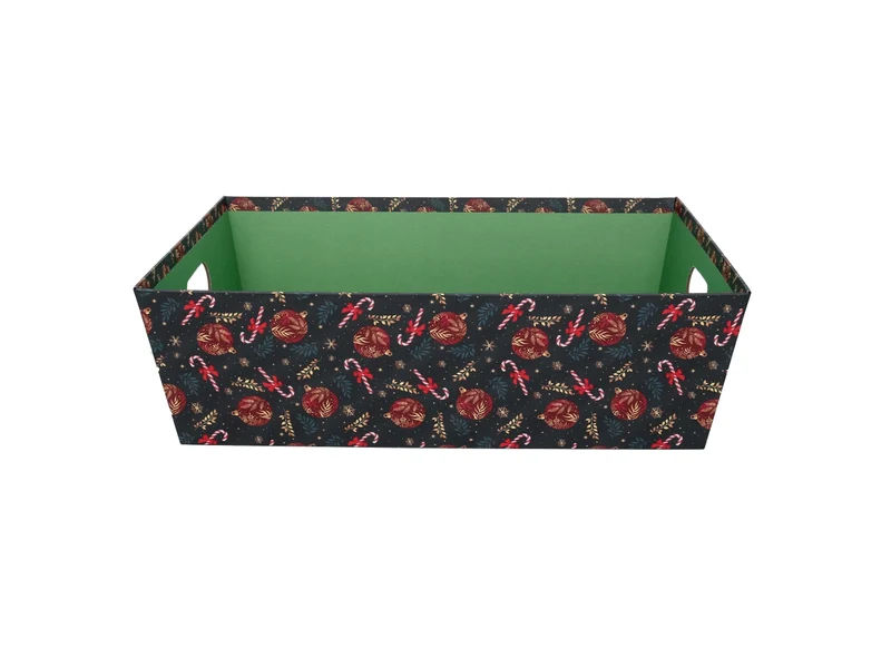 Cesta cartone rettangolare 40x30xh.12cm caramelle rosso e verde
