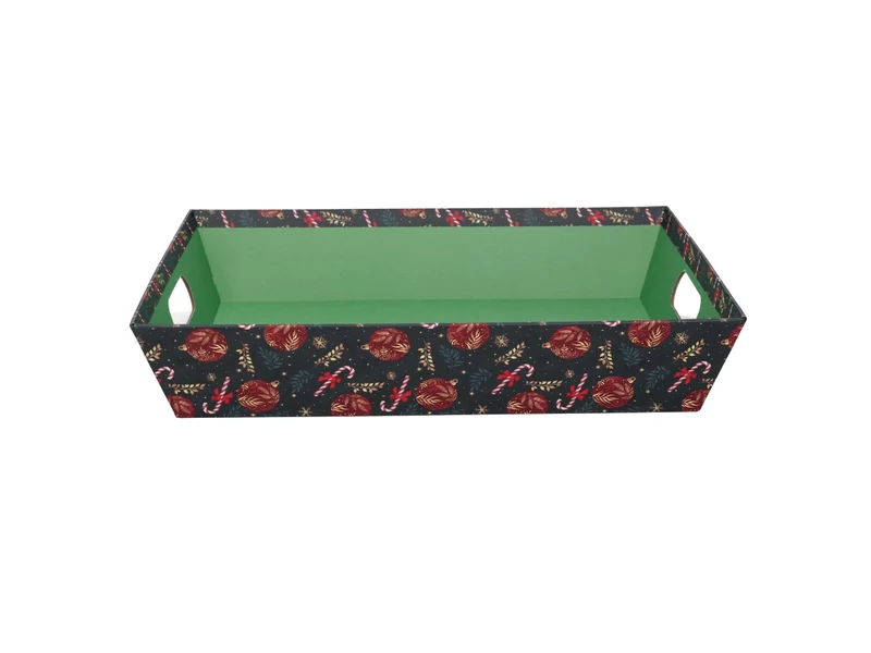 Cesta cartone rettangolare 35x26xh.7cm caramelle rosso e verde
