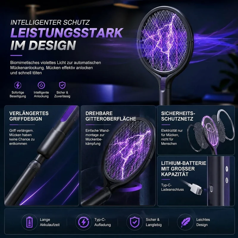 Elektrische Fliegenklatsche mit Teleskopstiel | Voltlanze