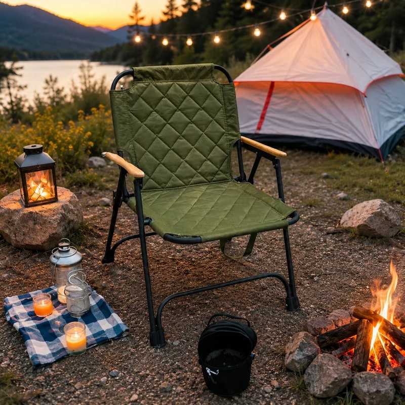 Gepolsterter Campingstuhl mit Holzarmlehnen | Eichenrast