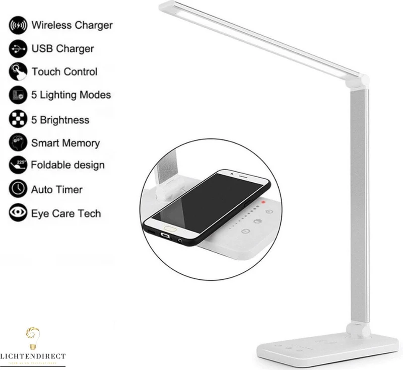 LED Bureaulamp – Dimbaar, Draadloos Opladen & Touchbediening