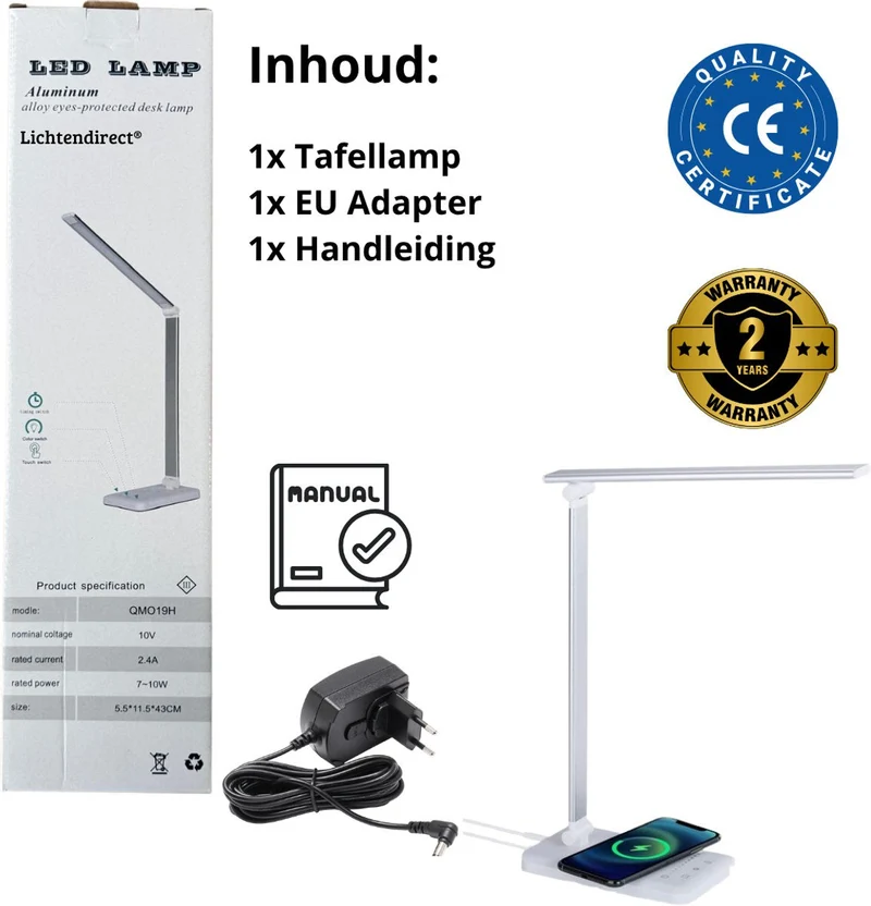LED Bureaulamp – Dimbaar, Draadloos Opladen & Touchbediening