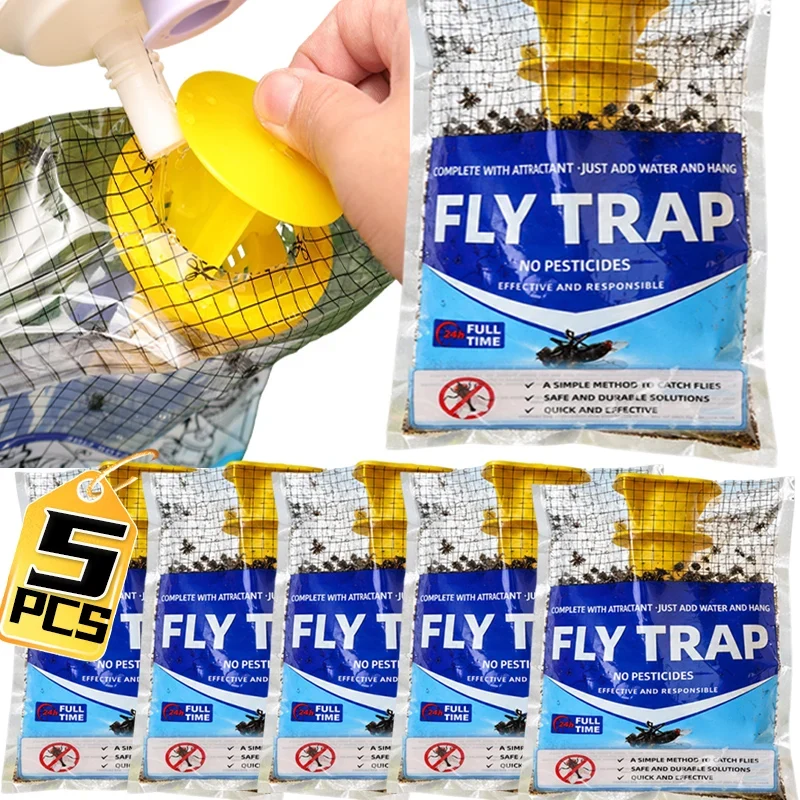 Outdoor Fly Trap Disposable Hanging Bag with Water-Soluble Bait Powder
