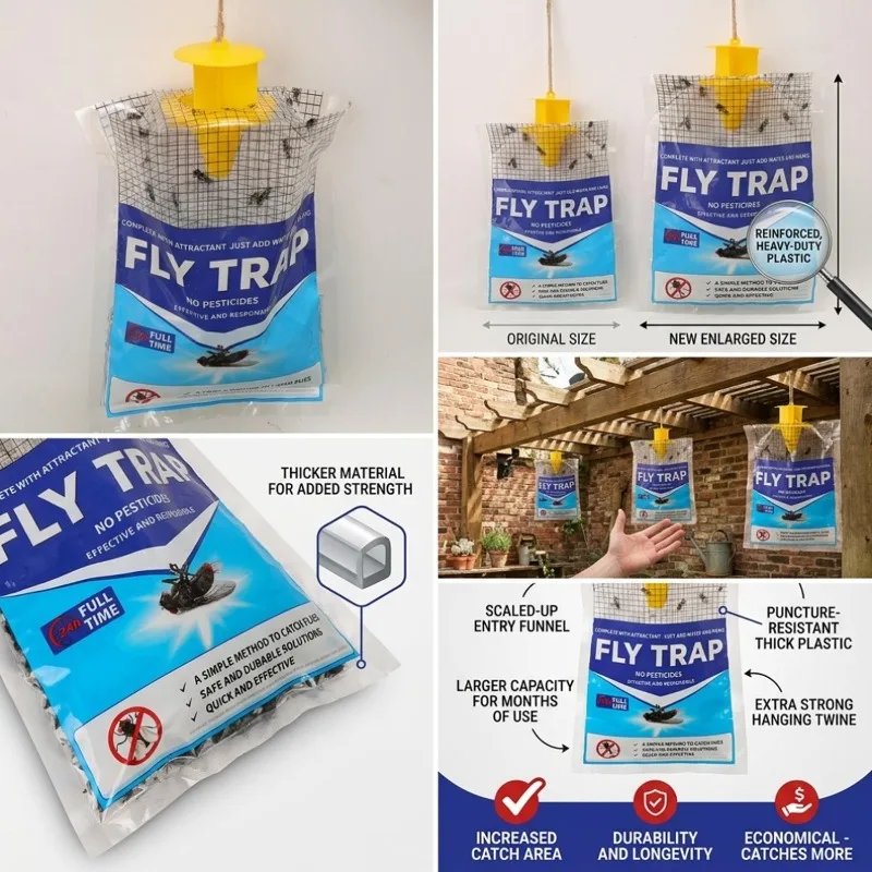 Outdoor Fly Trap Disposable Hanging Bag with Water-Soluble Bait Powder