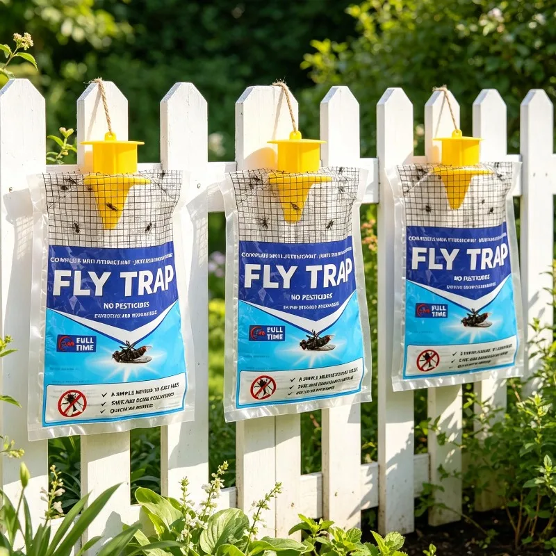 Outdoor Fly Trap Disposable Hanging Bag with Water-Soluble Bait Powder