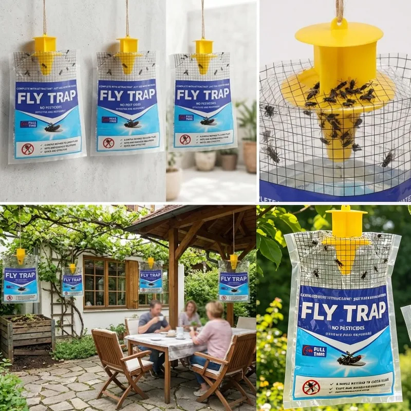 Outdoor Fly Trap Disposable Hanging Bag with Water-Soluble Bait Powder