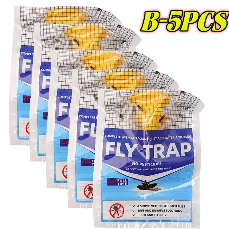 Outdoor Fly Trap Disposable Hanging Bag with Water-Soluble Bait Powder