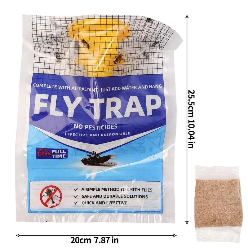 Outdoor Fly Trap Disposable Hanging Bag with Water-Soluble Bait Powder