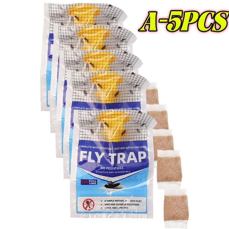 Outdoor Fly Trap Disposable Hanging Bag with Water-Soluble Bait Powder