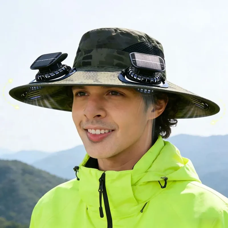 Solar Fan Hat with Wide Brim and Dual Cooling for Outdoor Activities