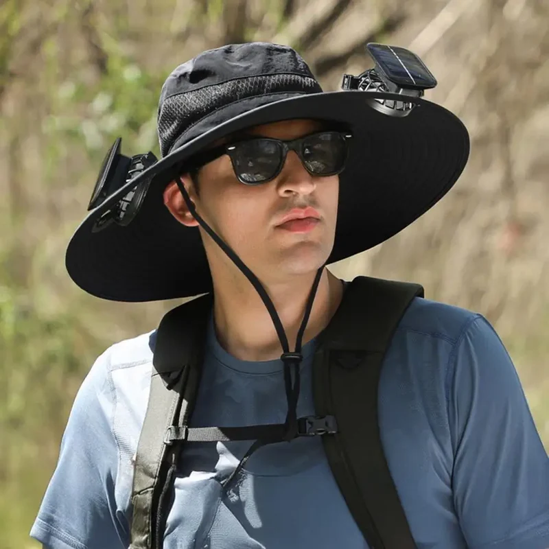 Solar Fan Hat with Wide Brim and Dual Cooling for Outdoor Activities