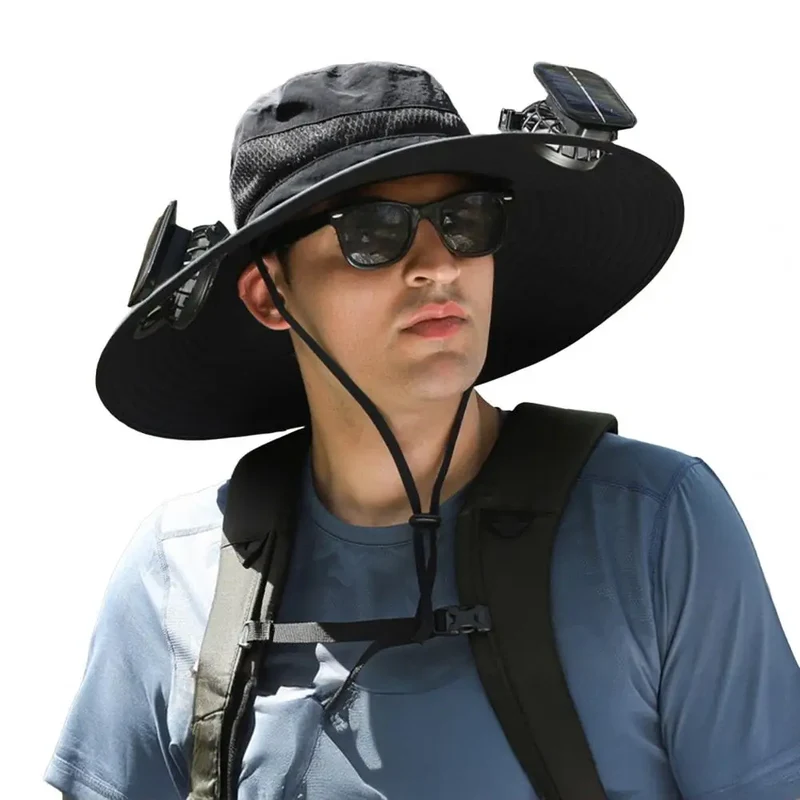 Solar Fan Hat with Wide Brim and Dual Cooling for Outdoor Activities