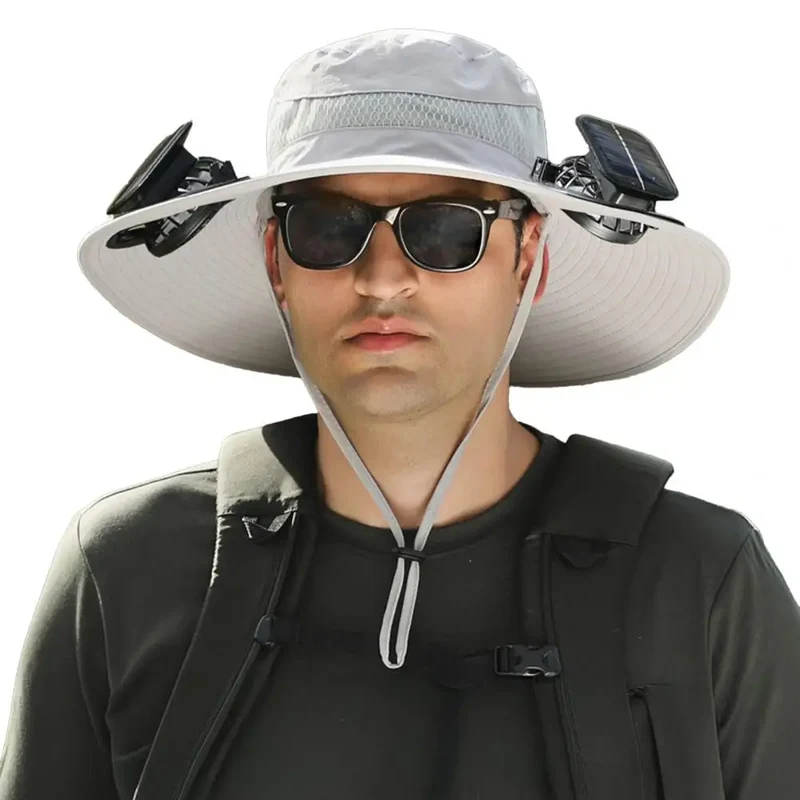 Solar Fan Hat with Wide Brim and Dual Cooling for Outdoor Activities