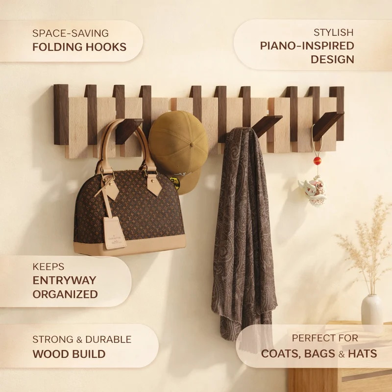 Wall Hanger with Foldable Hooks in Piano Style