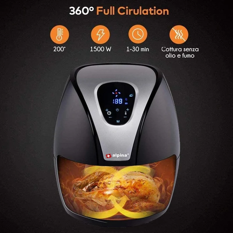 Friggitrice Aria Calda Digitale Senza Olio Airfryer 2,4Lt Frigge Cuoce 1500W