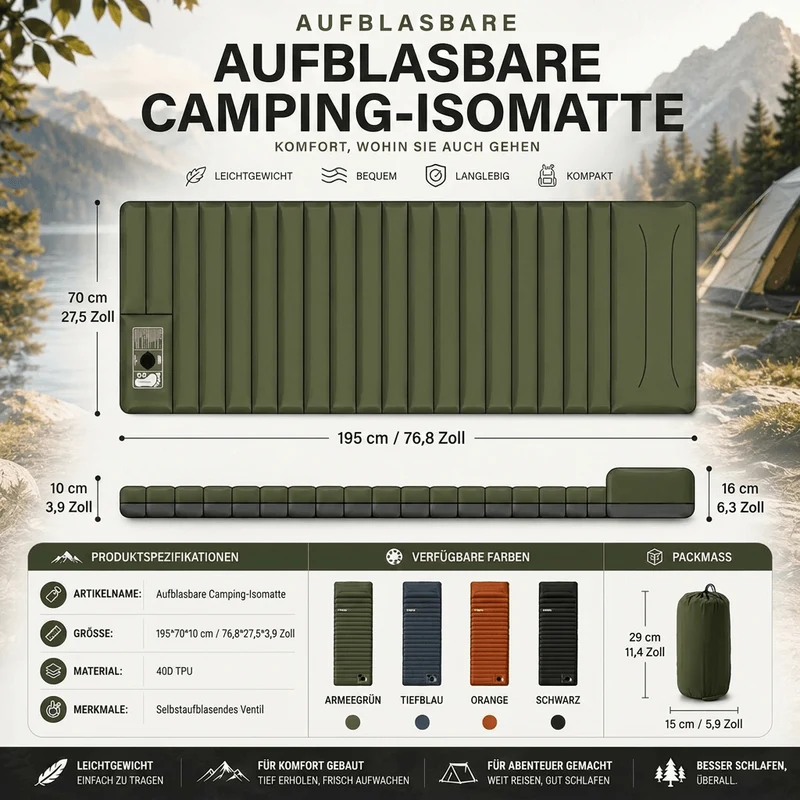 Aufblasbare Isomatte mit Fußpumpe | Fußquell
