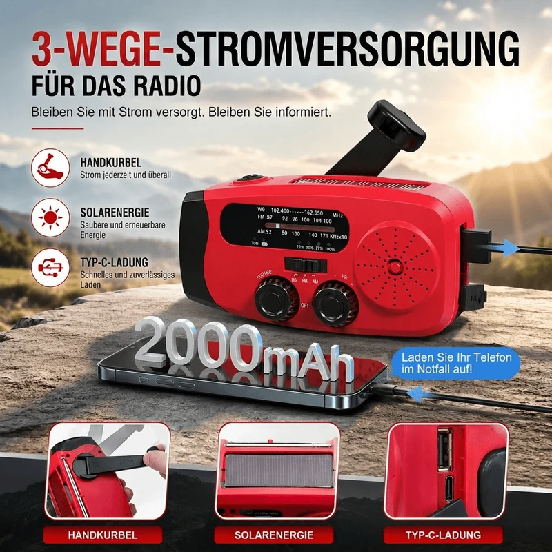 Notfallradio mit Kurbel | Sturmwelle