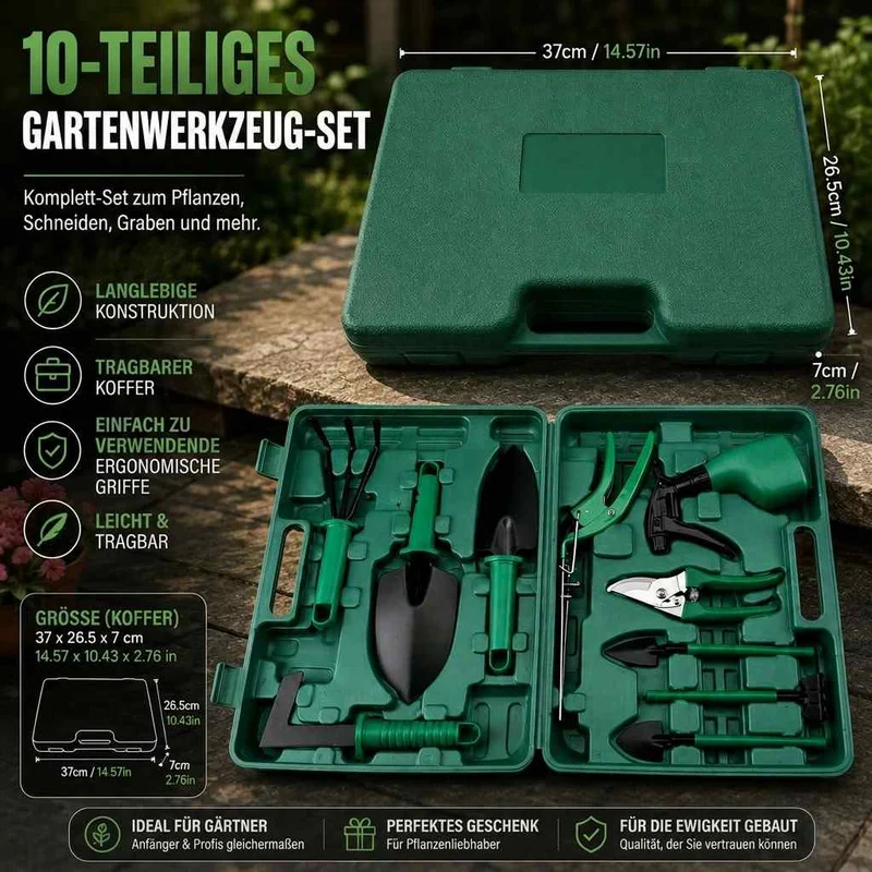 Edelstahl Gartenwerkzeug Set mit Koffer | TerraVogue