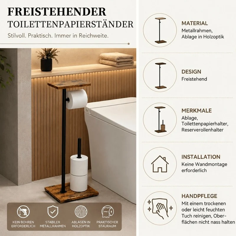 Freistehender Toilettenpapierhalter mit Ablage | Ablagekron