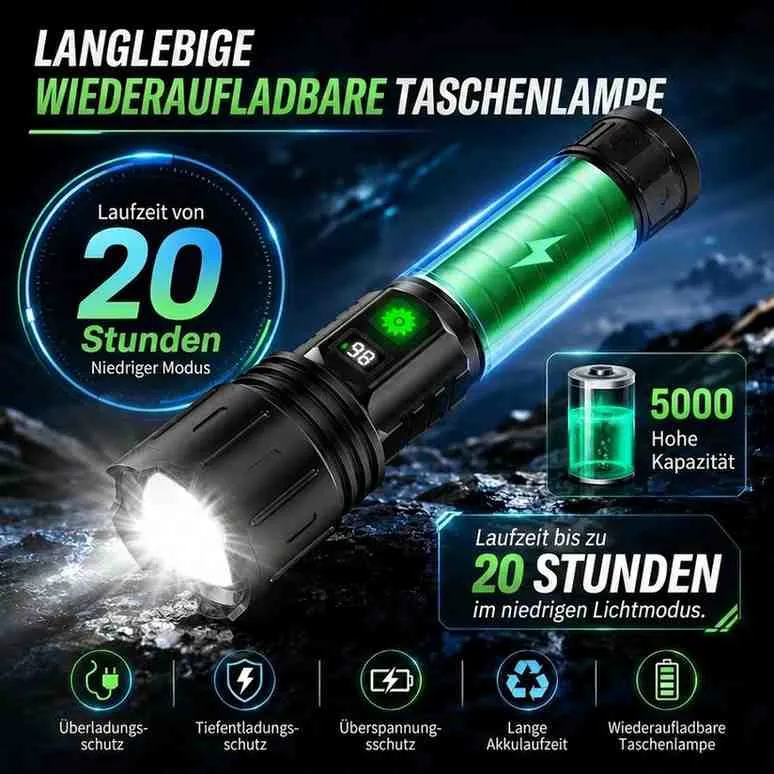 Wiederaufladbare LED Taschenlampe | Nachtwacht