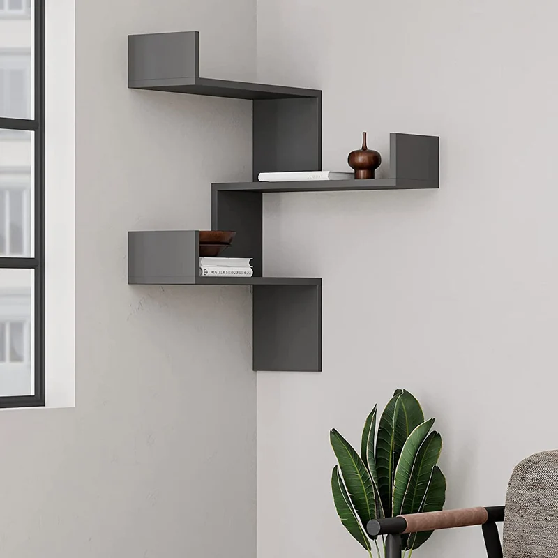 Mensola Scaffale Angolare da Parete 60x22x90 cm 3 Piani Salvaspazio in Legno Antracite