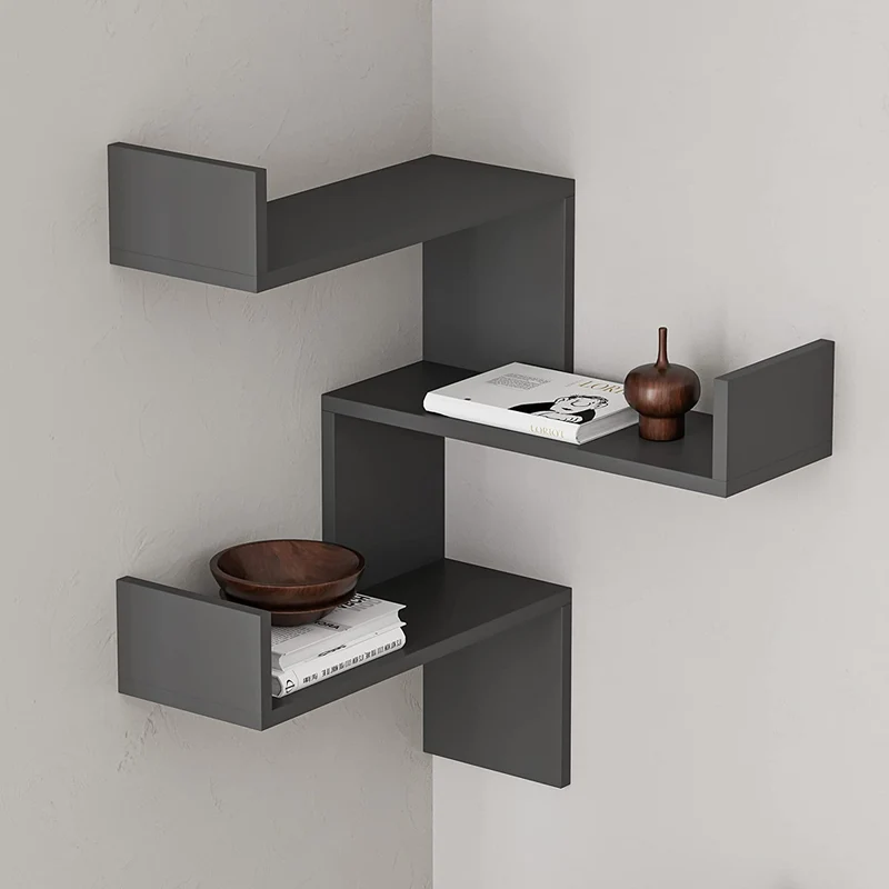 Mensola Scaffale Angolare da Parete 60x22x90 cm 3 Piani Salvaspazio in Legno Antracite