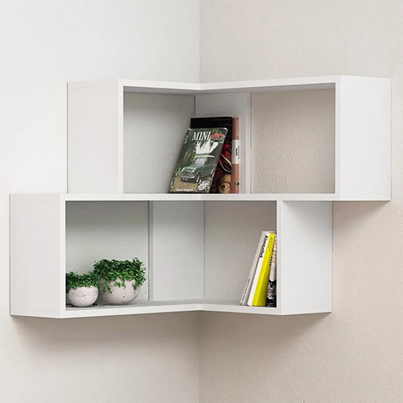 Mensola Scaffale Angolare da Parete 70x20x62 cm a 2 Ripiani Salvaspazio in Legno Bianco